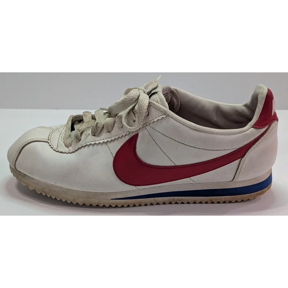 Nike Cortez Basic Sneakers Womens 8.5 White Red Blue 807471-103 Leather Low Top